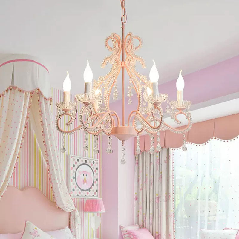 Rustic Farmhouse 6-Light Crystal Iron Branch Chandelier for Dining Room