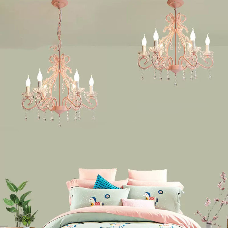 Rustic Farmhouse 6-Light Crystal Iron Branch Chandelier for Dining Room