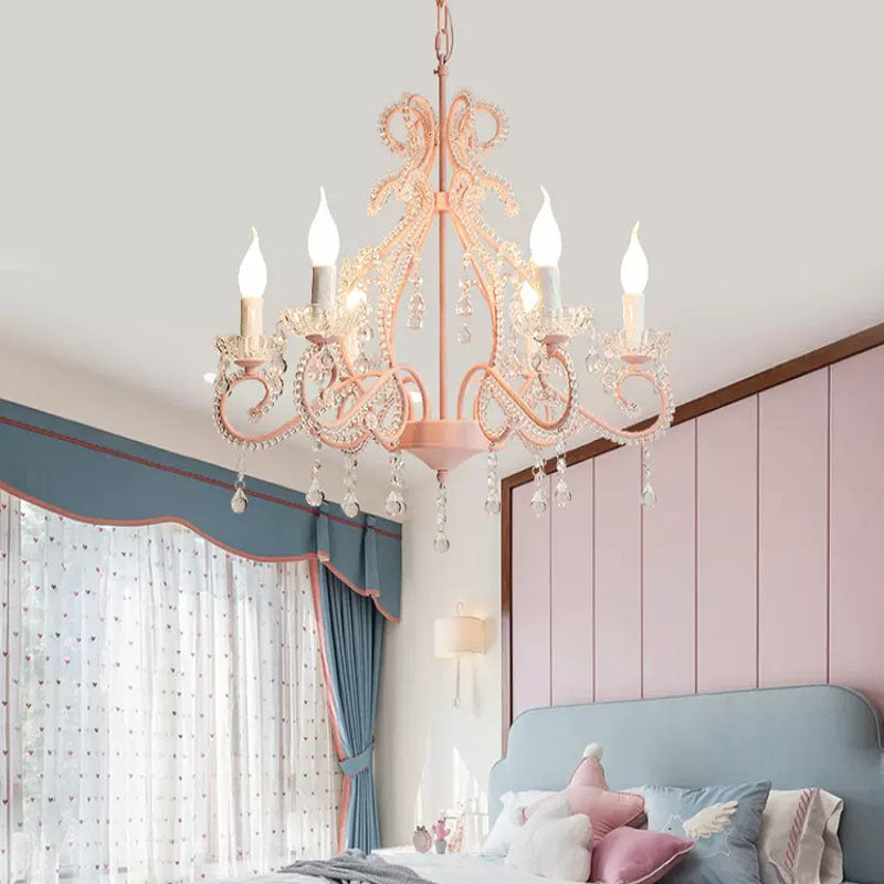 Rustic Farmhouse 6-Light Crystal Iron Branch Chandelier for Dining Room
