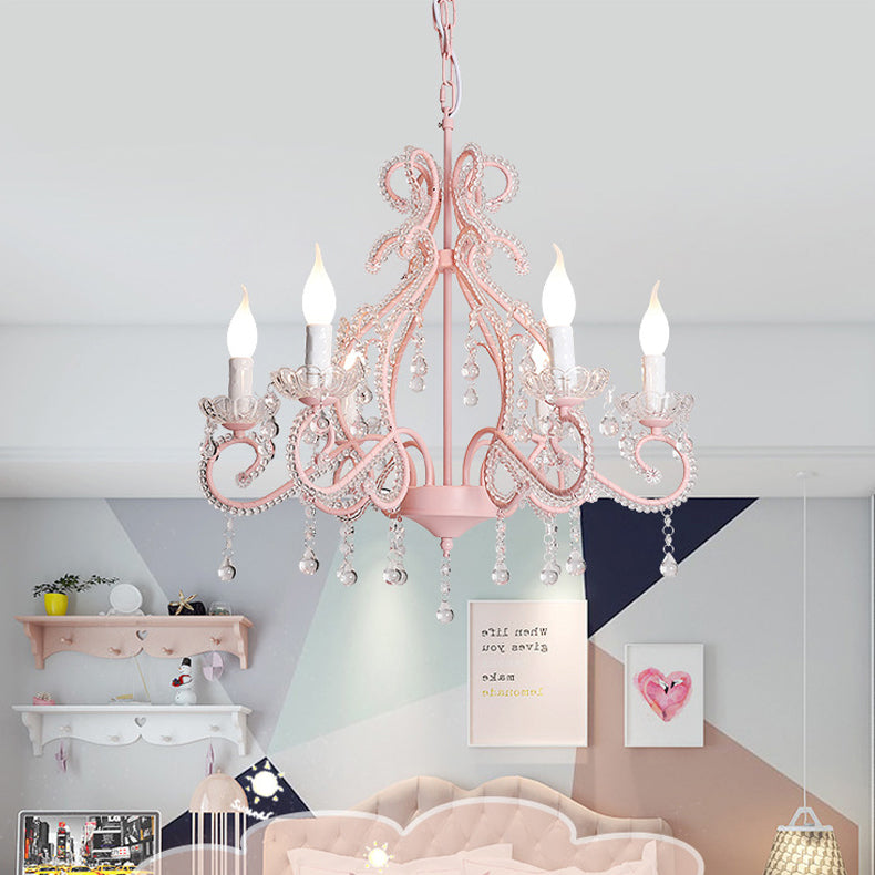 Rustic Farmhouse 6-Light Crystal Iron Branch Chandelier for Dining Room