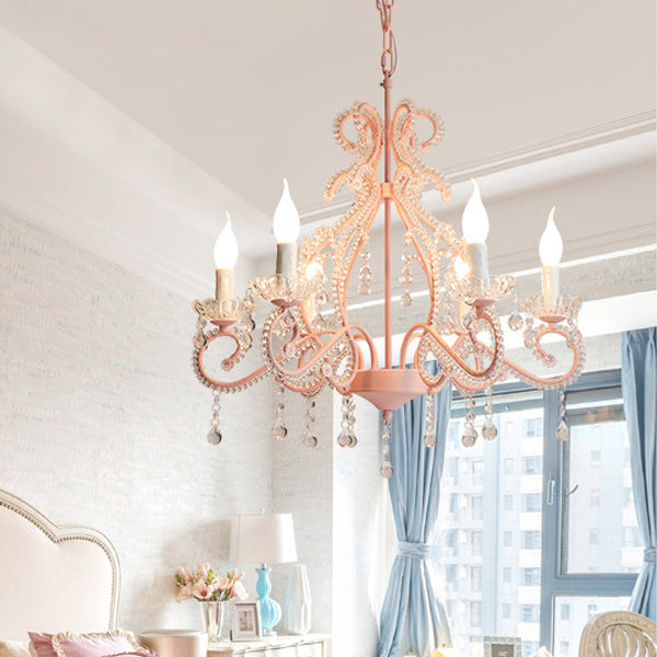 Rustic Farmhouse 6-Light Crystal Iron Branch Chandelier for Dining Room