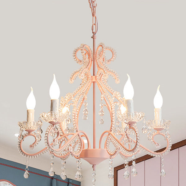 Rustic Farmhouse 6-Light Crystal Iron Branch Chandelier for Dining Room