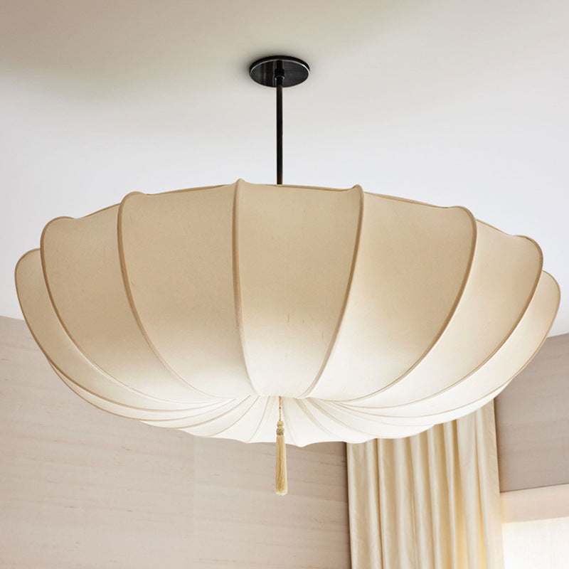 Elegant French Fabric Iron Pleated Tassel 3-Light Chandelier for Bedroom & Living Room