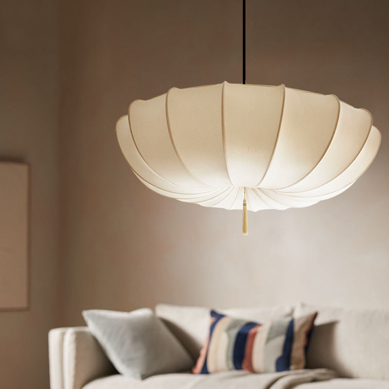 Elegant French Fabric Iron Pleated Tassel 3-Light Chandelier for Bedroom & Living Room