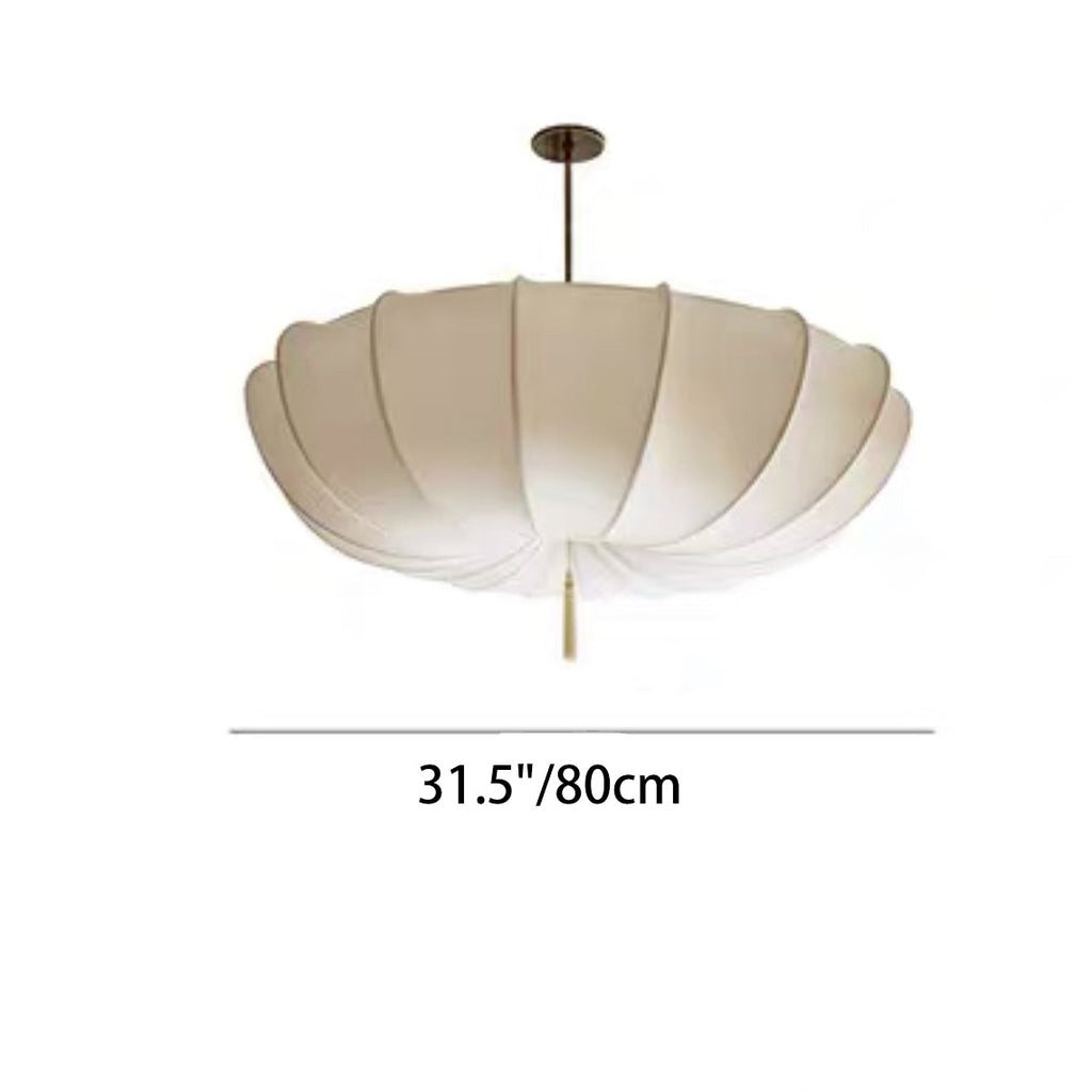 Elegant French Fabric Iron Pleated Tassel 3-Light Chandelier for Bedroom & Living Room