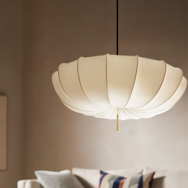 Elegant French Fabric Iron Pleated Tassel 3-Light Chandelier for Bedroom & Living Room