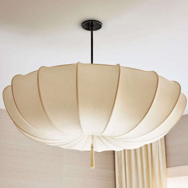 Elegant French Fabric Iron Pleated Tassel 3-Light Chandelier for Bedroom & Living Room