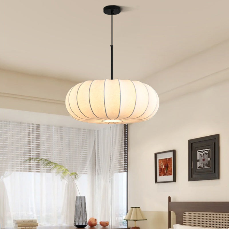 Elegant Faux Silk Pumpkin Stripe Chandelier for Bedroom & Living Room