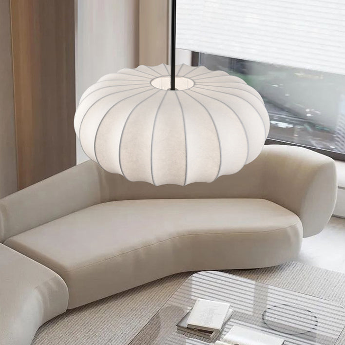 Elegant Faux Silk Pumpkin Stripe Chandelier for Bedroom & Living Room