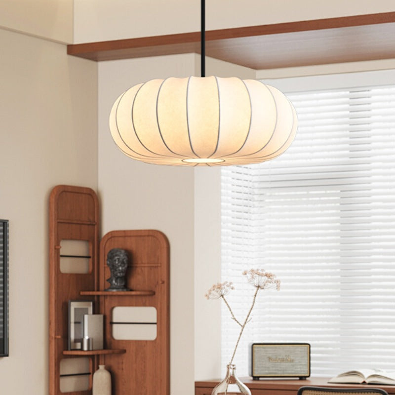 Elegant Faux Silk Pumpkin Stripe Chandelier for Bedroom & Living Room