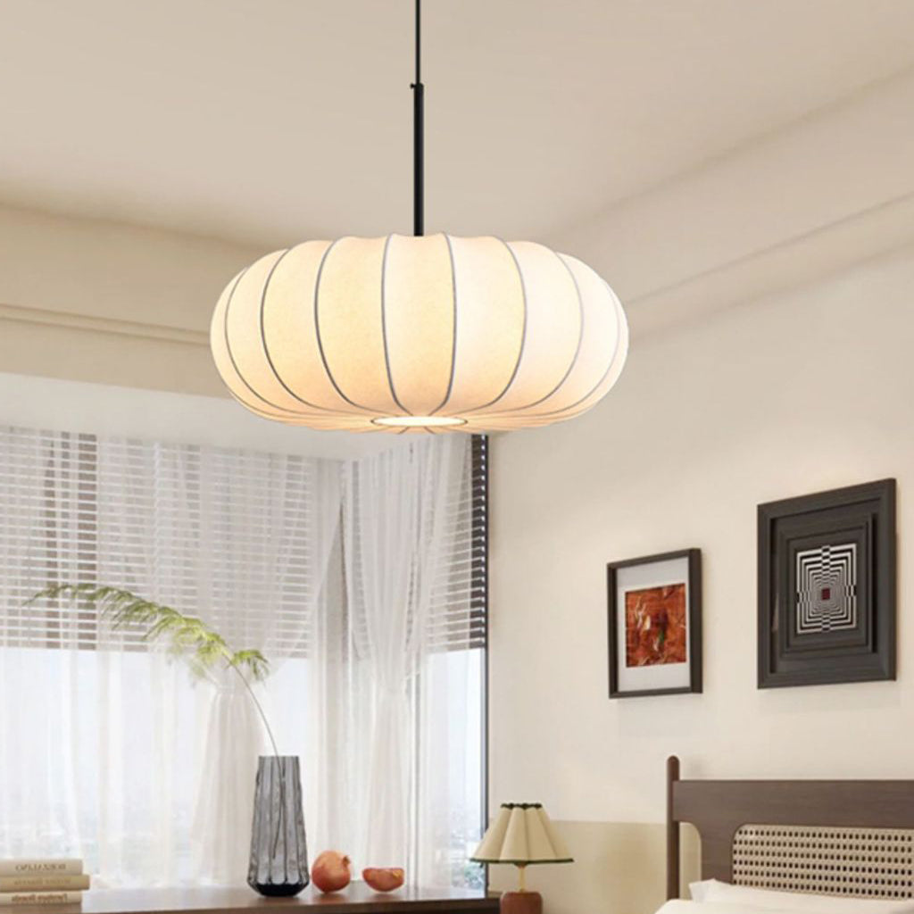Elegant Faux Silk Pumpkin Stripe Chandelier for Bedroom & Living Room