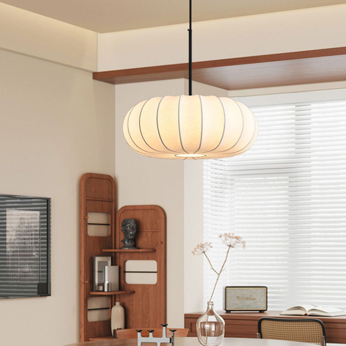 Elegant Faux Silk Pumpkin Stripe Chandelier for Bedroom & Living Room
