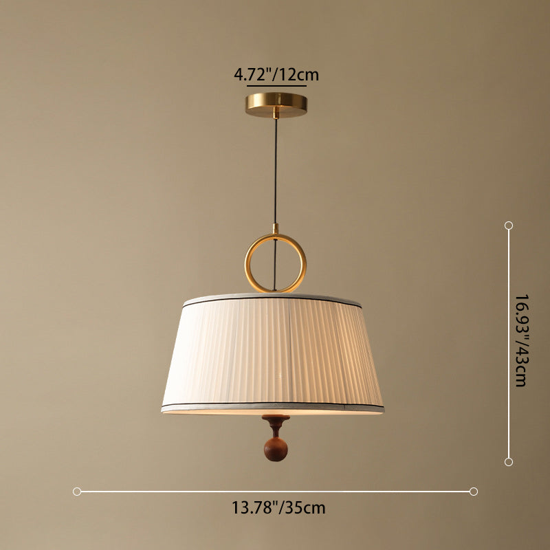 Vintage Pleated Round Chandelier with Ash Wood Hardware for Bedroom & Living Room