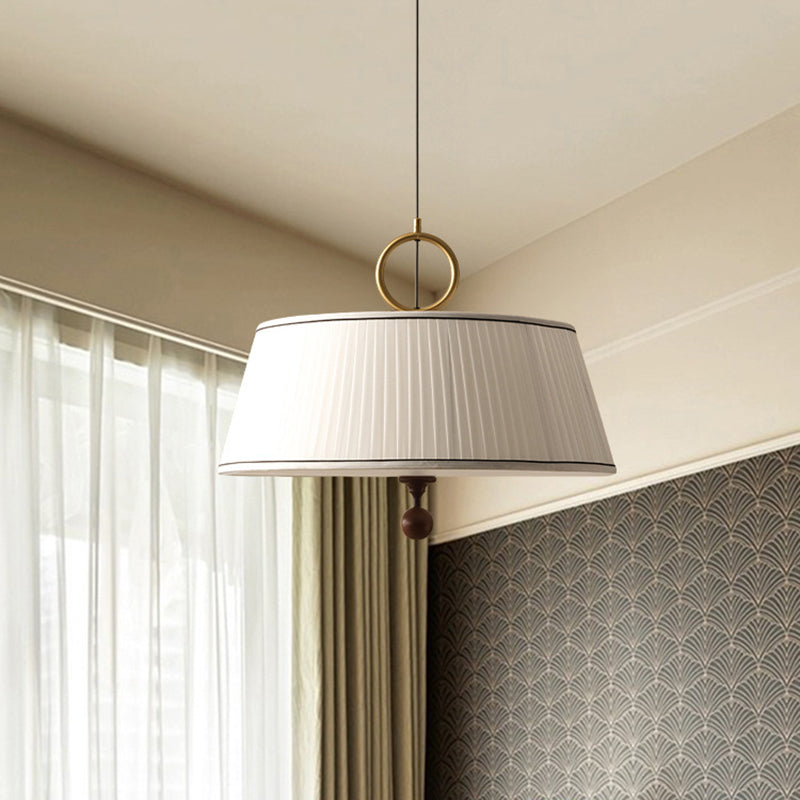 Vintage Pleated Round Chandelier with Ash Wood Hardware for Bedroom & Living Room