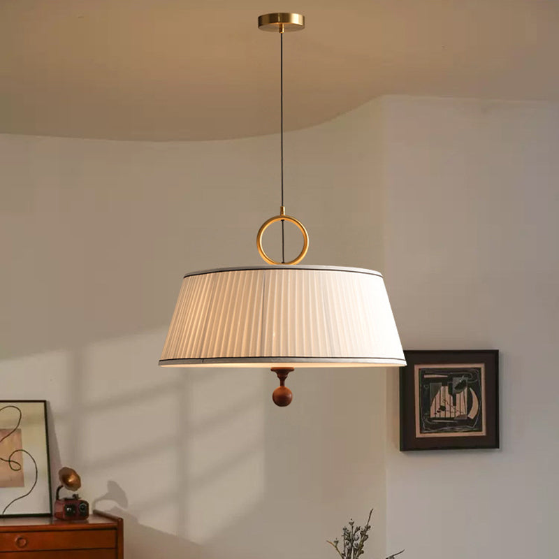 Vintage Pleated Round Chandelier with Ash Wood Hardware for Bedroom & Living Room