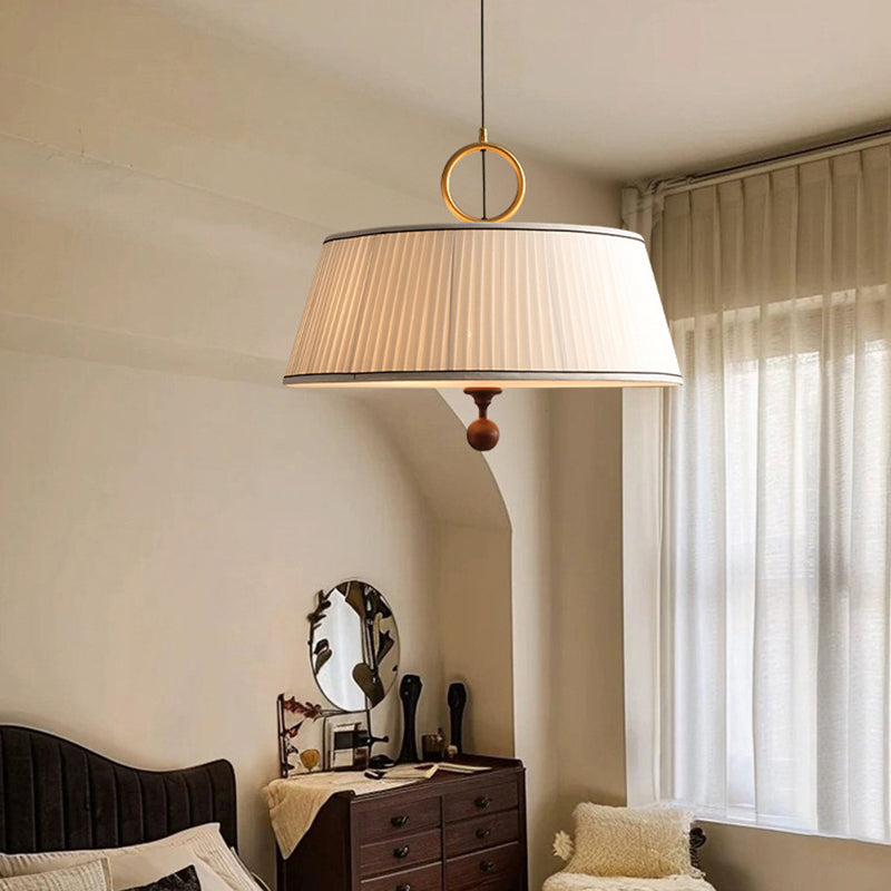 Vintage Pleated Round Chandelier with Ash Wood Hardware for Bedroom & Living Room
