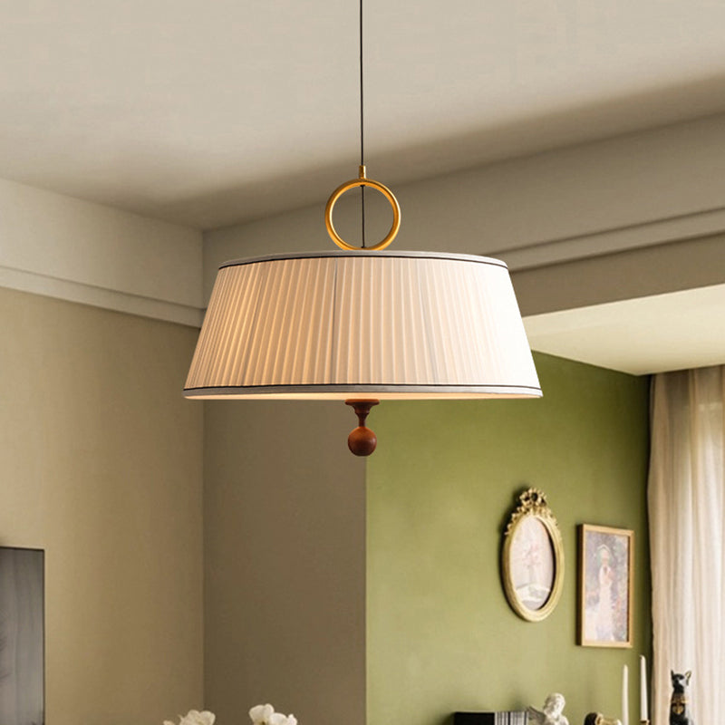 Vintage Pleated Round Chandelier with Ash Wood Hardware for Bedroom & Living Room