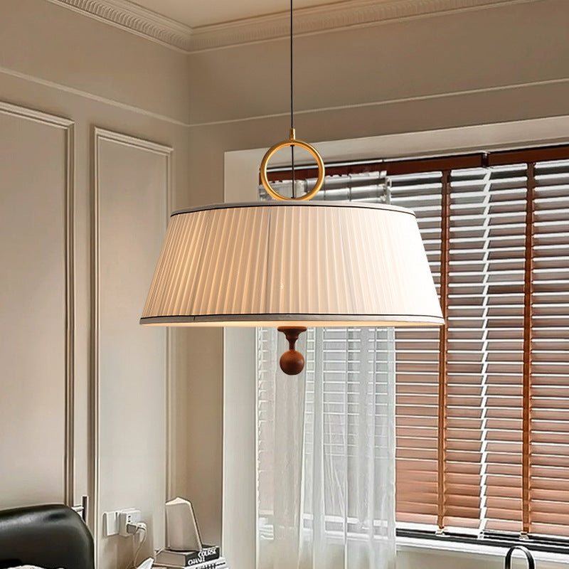 Vintage Pleated Round Chandelier with Ash Wood Hardware for Bedroom & Living Room