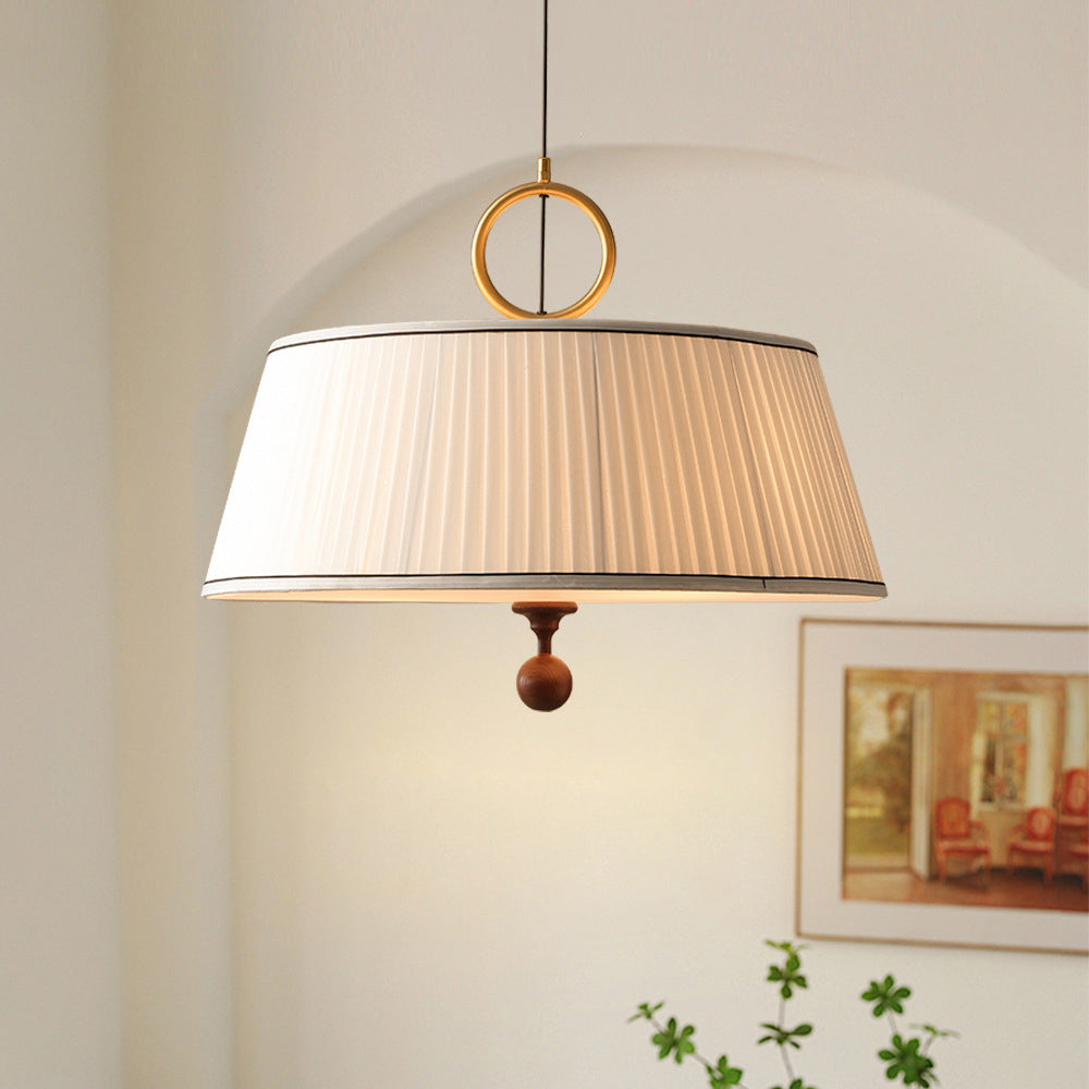Vintage Pleated Round Chandelier with Ash Wood Hardware for Bedroom & Living Room