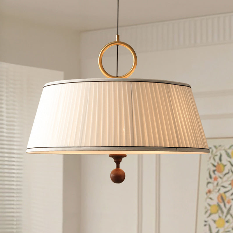 Vintage Pleated Round Chandelier with Ash Wood Hardware for Bedroom & Living Room