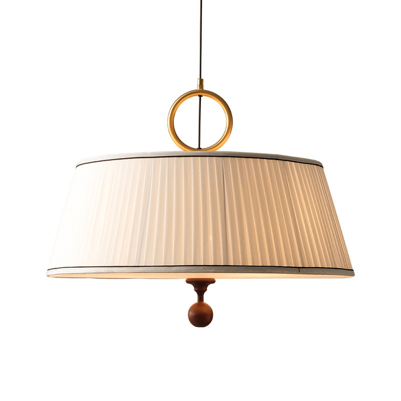 Vintage Pleated Round Chandelier with Ash Wood Hardware for Bedroom & Living Room