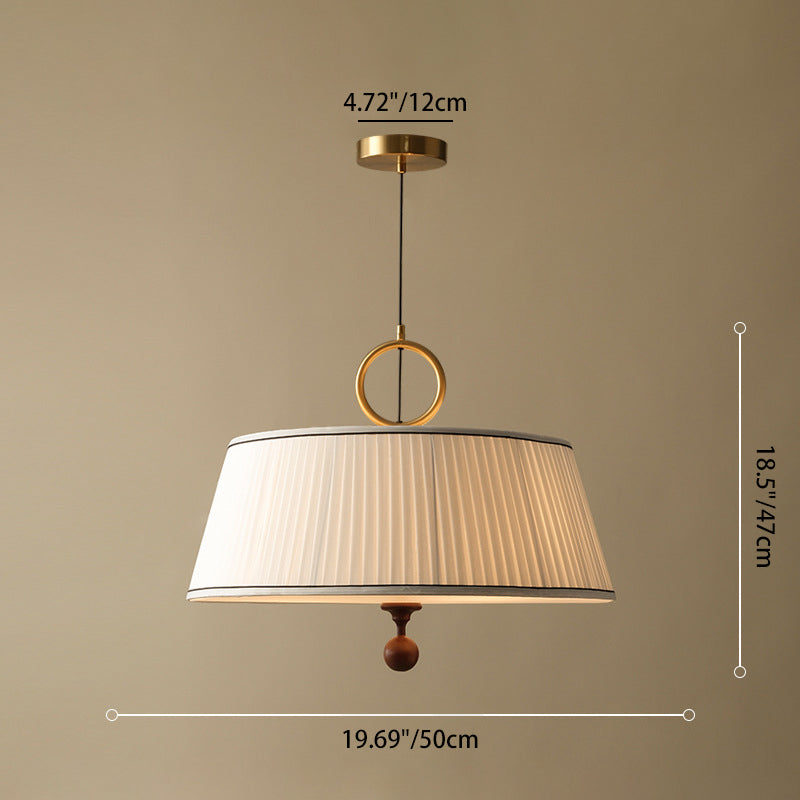 Vintage Pleated Round Chandelier with Ash Wood Hardware for Bedroom & Living Room