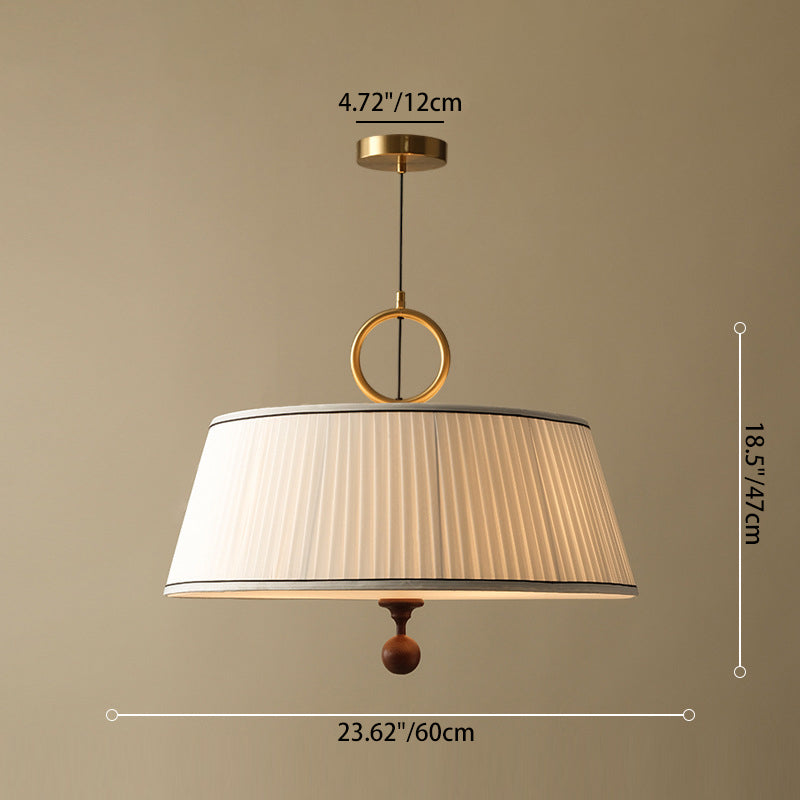 Vintage Pleated Round Chandelier with Ash Wood Hardware for Bedroom & Living Room