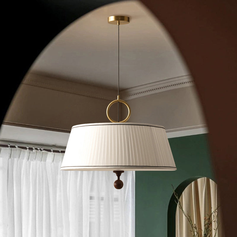 Vintage Pleated Round Chandelier with Ash Wood Hardware for Bedroom & Living Room