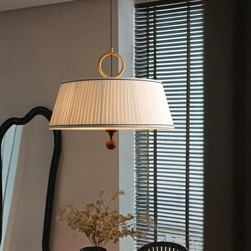 Vintage Pleated Round Chandelier with Ash Wood Hardware for Bedroom & Living Room