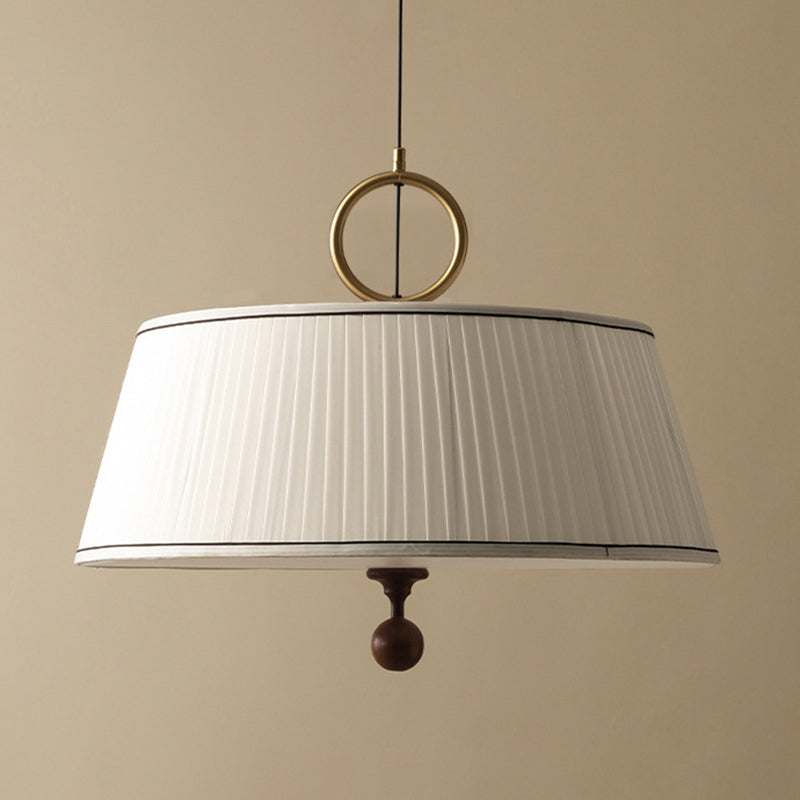 Vintage Pleated Round Chandelier with Ash Wood Hardware for Bedroom & Living Room