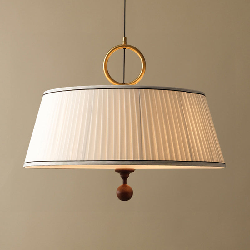Vintage Pleated Round Chandelier with Ash Wood Hardware for Bedroom & Living Room