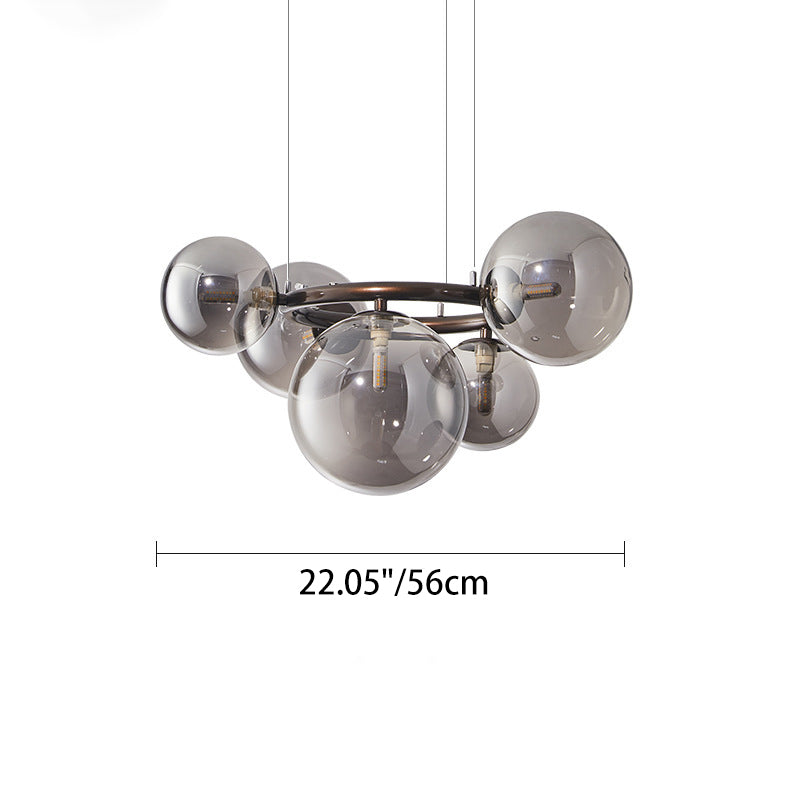 Scandinavian-Style Glass & Iron Round Orb Chandelier for Bedroom, Living Room