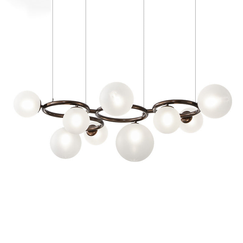 Scandinavian-Style Glass & Iron Round Orb Chandelier for Bedroom, Living Room