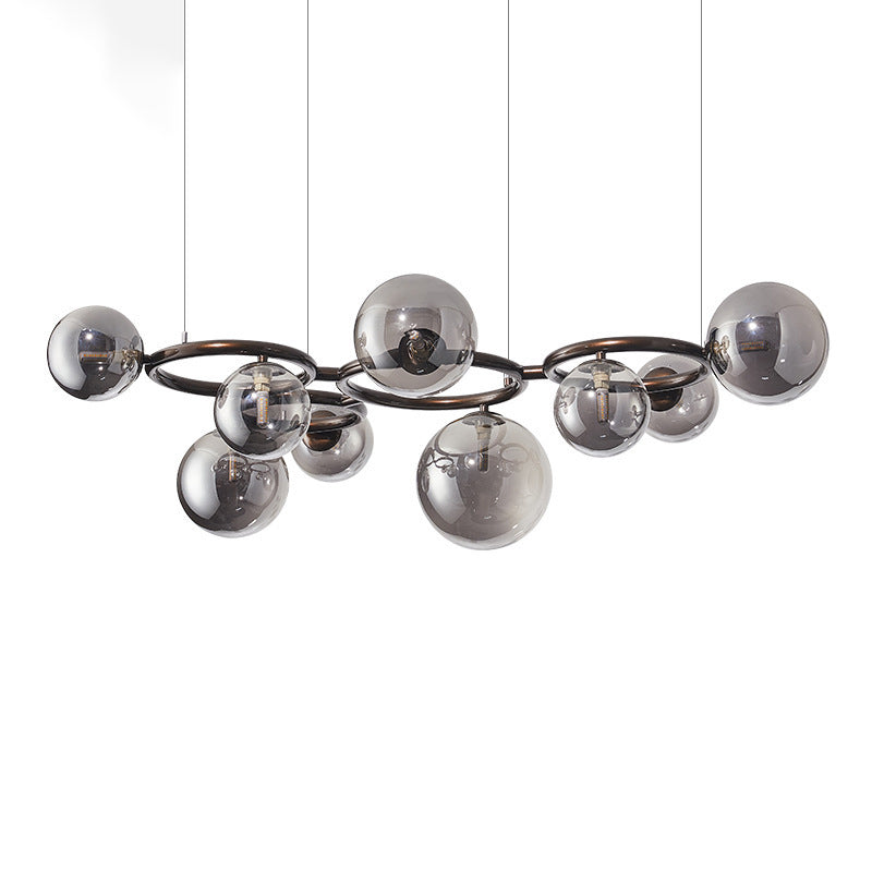 Scandinavian-Style Glass & Iron Round Orb Chandelier for Bedroom, Living Room