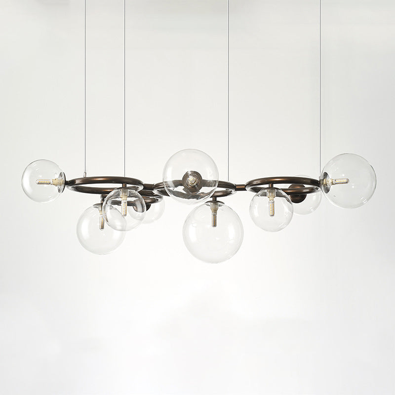 Scandinavian-Style Glass & Iron Round Orb Chandelier for Bedroom, Living Room