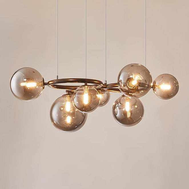 Scandinavian-Style Glass & Iron Round Orb Chandelier for Bedroom, Living Room