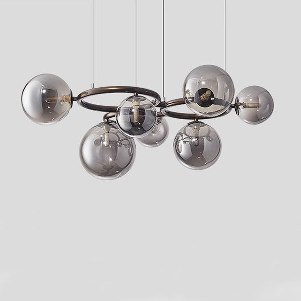 Scandinavian-Style Glass & Iron Round Orb Chandelier for Bedroom, Living Room