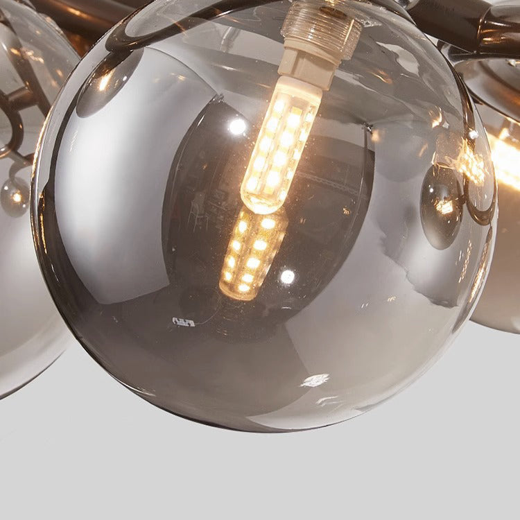 Scandinavian-Style Glass & Iron Round Orb Chandelier for Bedroom, Living Room