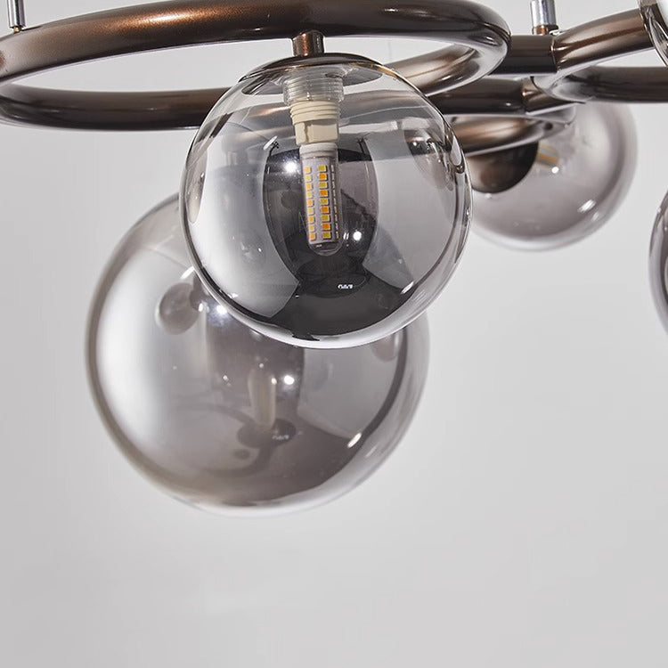 Scandinavian-Style Glass & Iron Round Orb Chandelier for Bedroom, Living Room