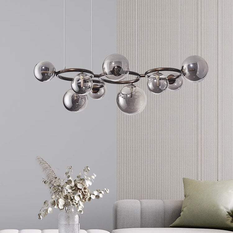 Scandinavian-Style Glass & Iron Round Orb Chandelier for Bedroom, Living Room