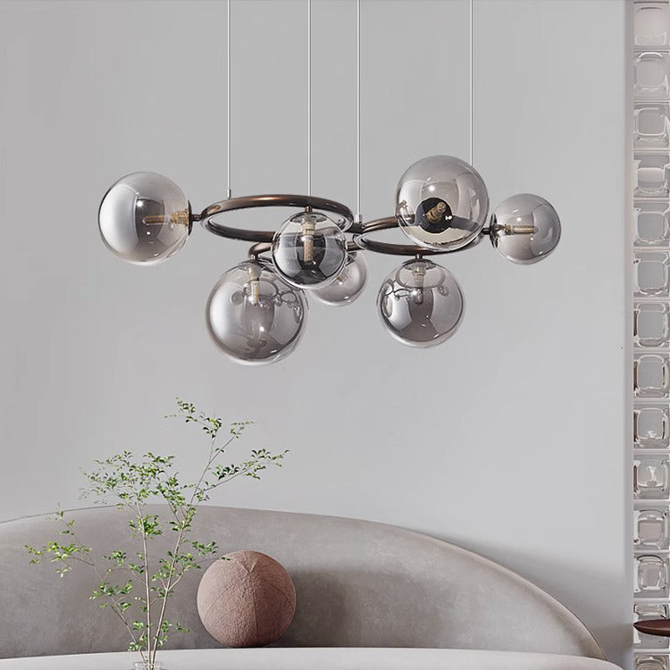 Scandinavian-Style Glass & Iron Round Orb Chandelier for Bedroom, Living Room