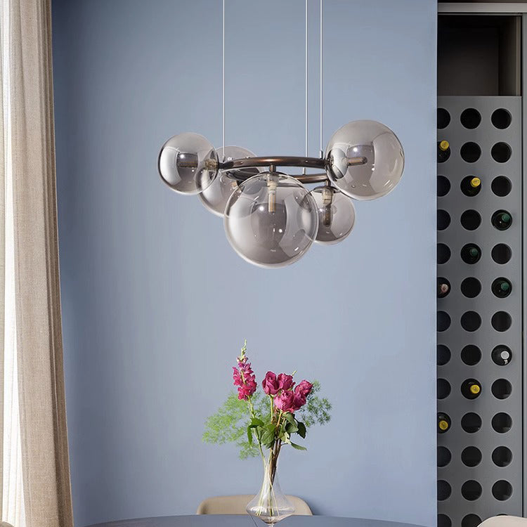 Scandinavian-Style Glass & Iron Round Orb Chandelier for Bedroom, Living Room