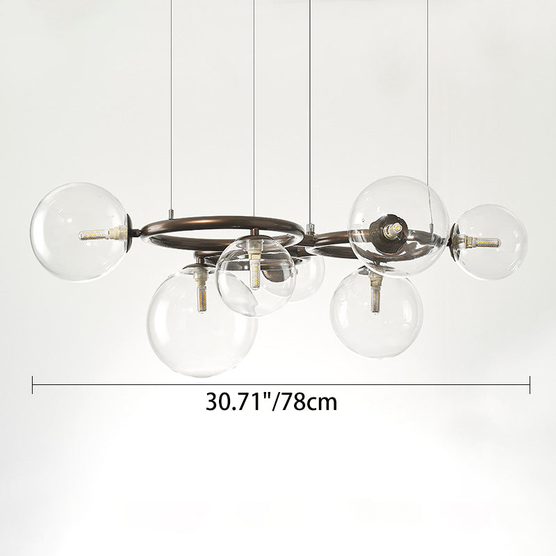 Scandinavian-Style Glass & Iron Round Orb Chandelier for Bedroom, Living Room