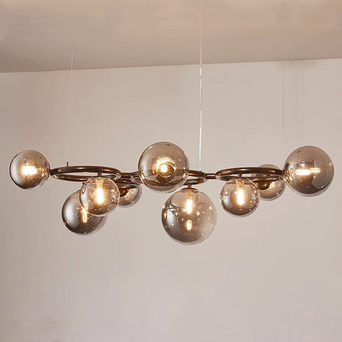 Scandinavian-Style Glass & Iron Round Orb Chandelier for Bedroom, Living Room