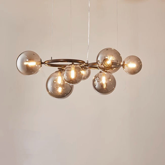 Scandinavian-Style Glass & Iron Round Orb Chandelier for Bedroom, Living Room