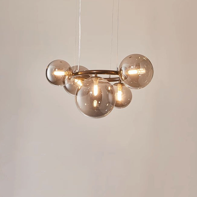 Scandinavian-Style Glass & Iron Round Orb Chandelier for Bedroom, Living Room