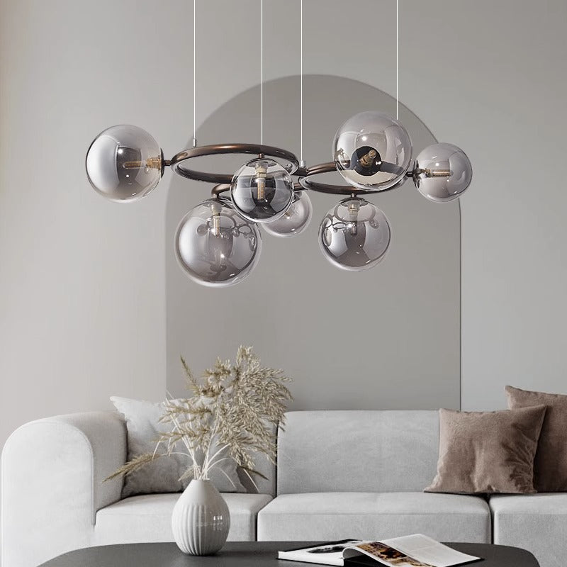 Scandinavian-Style Glass & Iron Round Orb Chandelier for Bedroom, Living Room