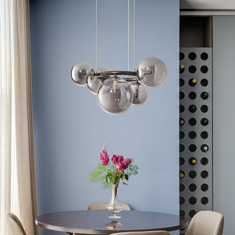 Scandinavian-Style Glass & Iron Round Orb Chandelier for Bedroom, Living Room