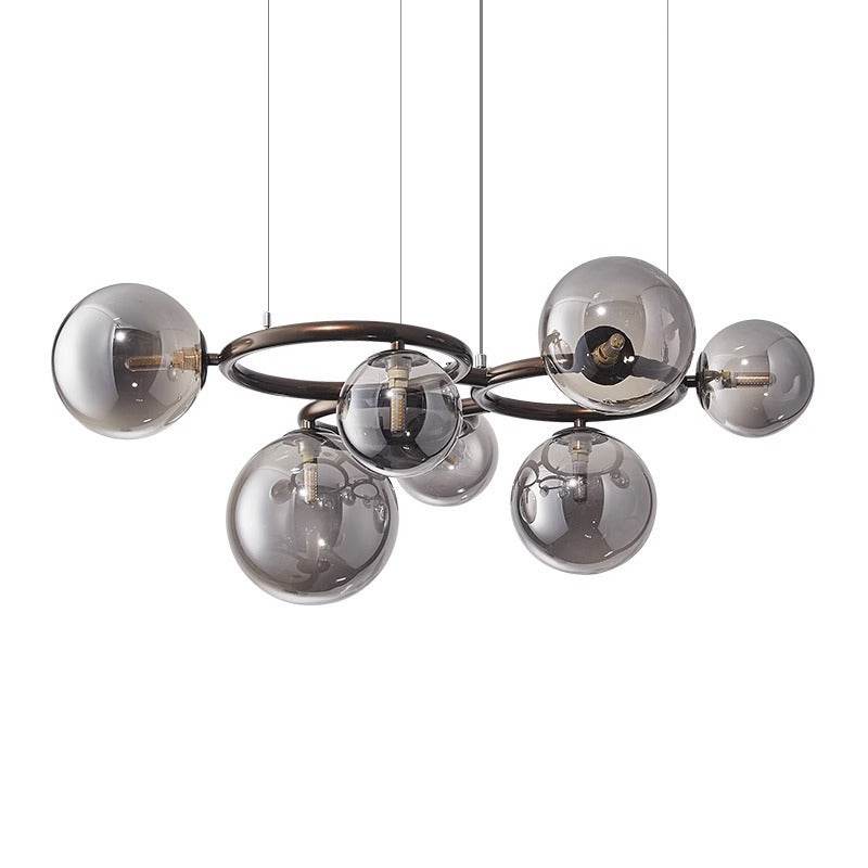 Scandinavian-Style Glass & Iron Round Orb Chandelier for Bedroom, Living Room