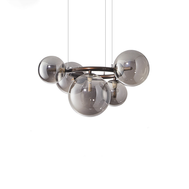 Scandinavian-Style Glass & Iron Round Orb Chandelier for Bedroom, Living Room